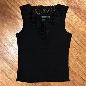 Ralph Lauren Lauren Jeans Co. Black Lace Trim Tank Top petite Medium